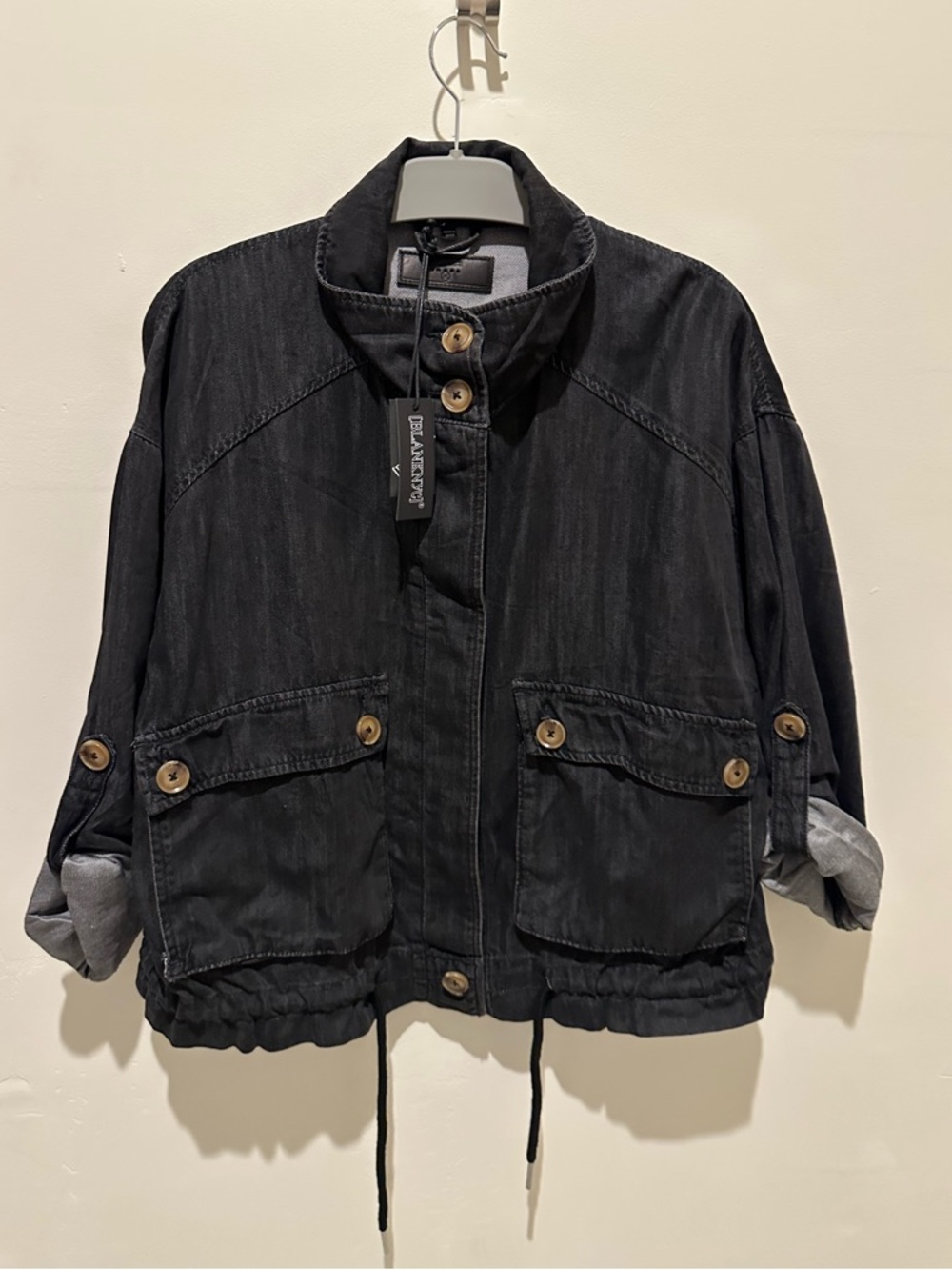 Blank NYC Black Button-Front oversized Denim Jacket - NWT